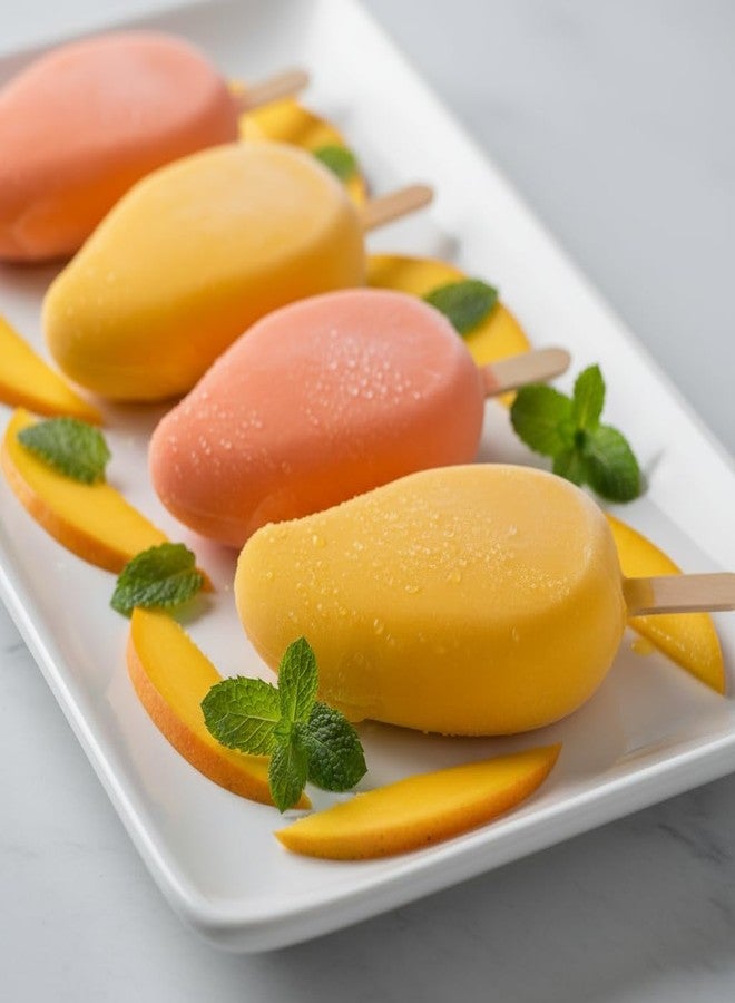 Skytail Silicone Mango Shape Popsicle Mold 6 Cavities Cake Pop Molds for Kids Cute Fruit Cakesicle for Summer Making Cakesicle Ice Pops Kulfi Mango Ice Cream Frozen Treats DIY Popsicle Maker - Image 3