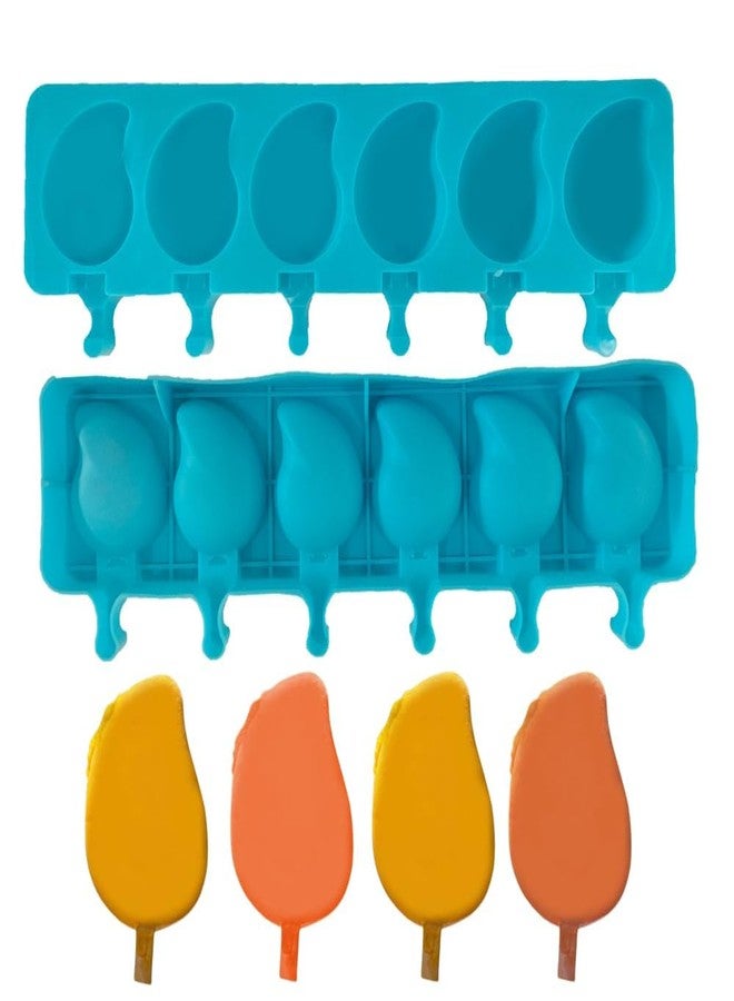 Skytail Silicone Mango Shape Popsicle Mold 6 Cavities Cake Pop Molds for Kids Cute Fruit Cakesicle for Summer Making Cakesicle Ice Pops Kulfi Mango Ice Cream Frozen Treats DIY Popsicle Maker - Image 1