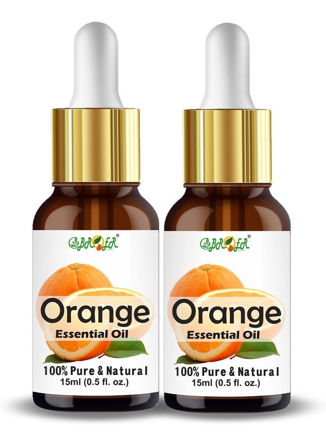 BROER Orange Essential Oil (15ml + 15ml) - For Skin, Hair, Face, Acne Care & Aroma Therapy - 100% Pure, Natural & Undiluted Refreshing Essential Oil - pack of 2 - Image 1
