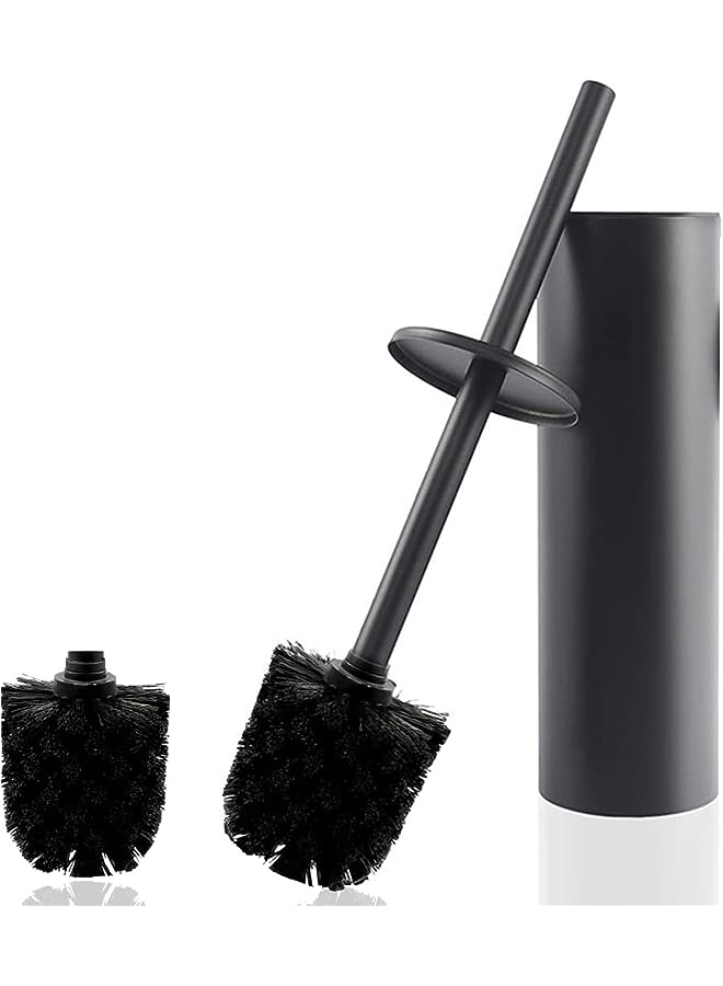 JZS Toilet Brush and Holder Set for Bathroom Removable Stainless Steel 304 Rubber Painted Black Toilet Brush Cleaning Tool Holder with Toilet Brush Black - Image 1