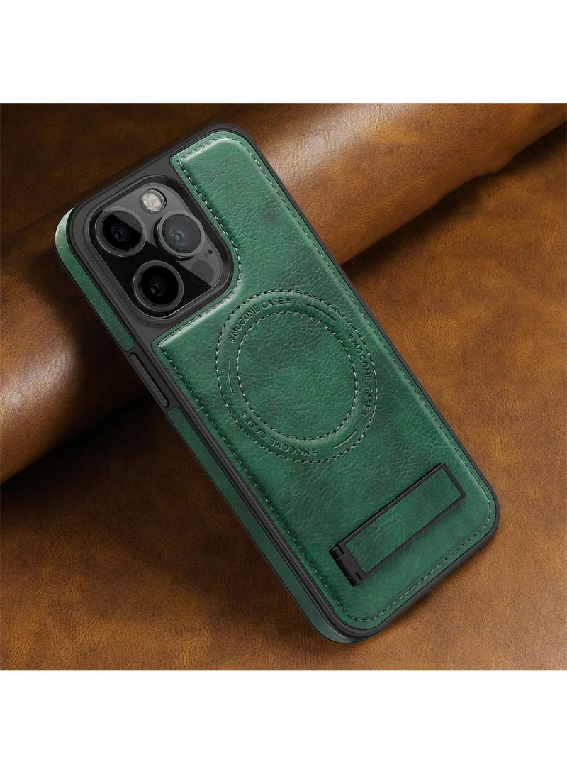 Color Fans For iPhone 13 Pro Case Compatible with MagSafe Slim-Fit PU Leather Coated TPU + PC Shell - Blackish Green - Image 2