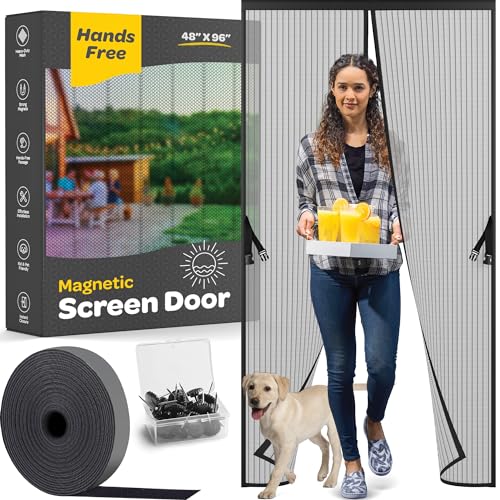 SEWANTA Hands-Free Magnetic Screen Door, Heavy Duty, Self Sealing Screen Door Mesh Protector, Pet and Kid-Friendly, Stay-Open Buckle, Keeps Bugs Out While Letting Nature in, Fits Door Size (48" x 96") - Image 1