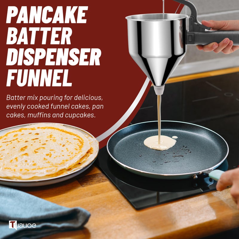 Tuauoe Stainless Steel Pancake Batter Dispenser, 40oz Batter Dispenser with Squeeze Handle, Great for Pancakes, Cupcake, Waffle or Any Baked Goods, Durable, Leak-Free, Space Gray - Image 2