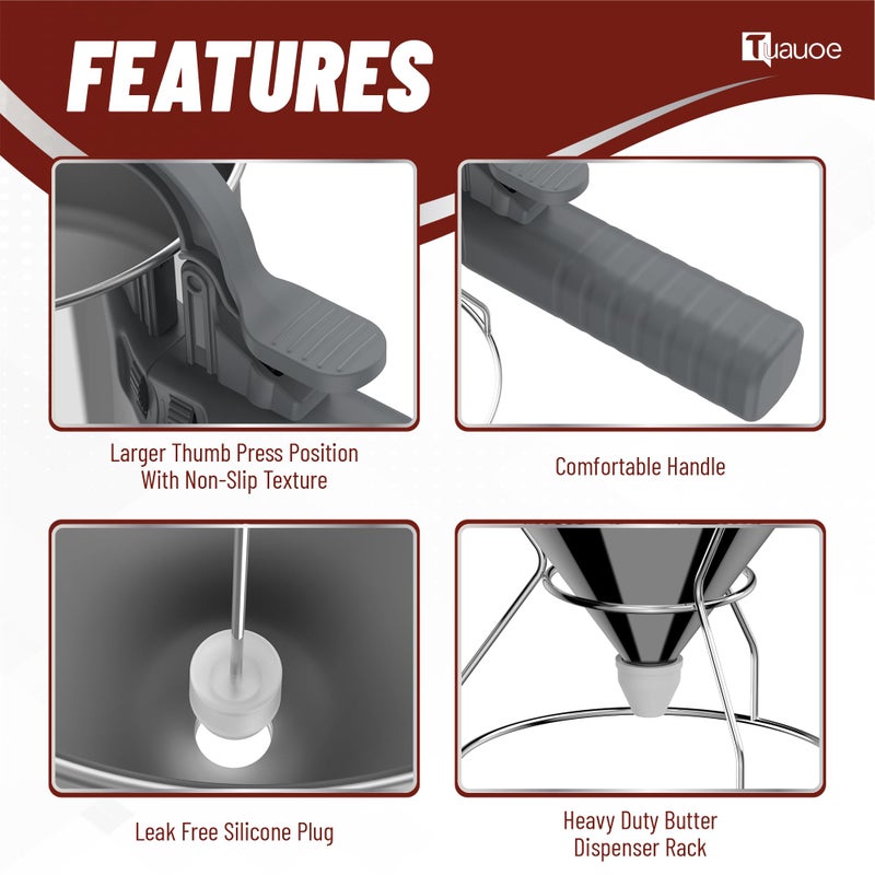 Tuauoe Stainless Steel Pancake Batter Dispenser, 40oz Batter Dispenser with Squeeze Handle, Great for Pancakes, Cupcake, Waffle or Any Baked Goods, Durable, Leak-Free, Space Gray - Image 3