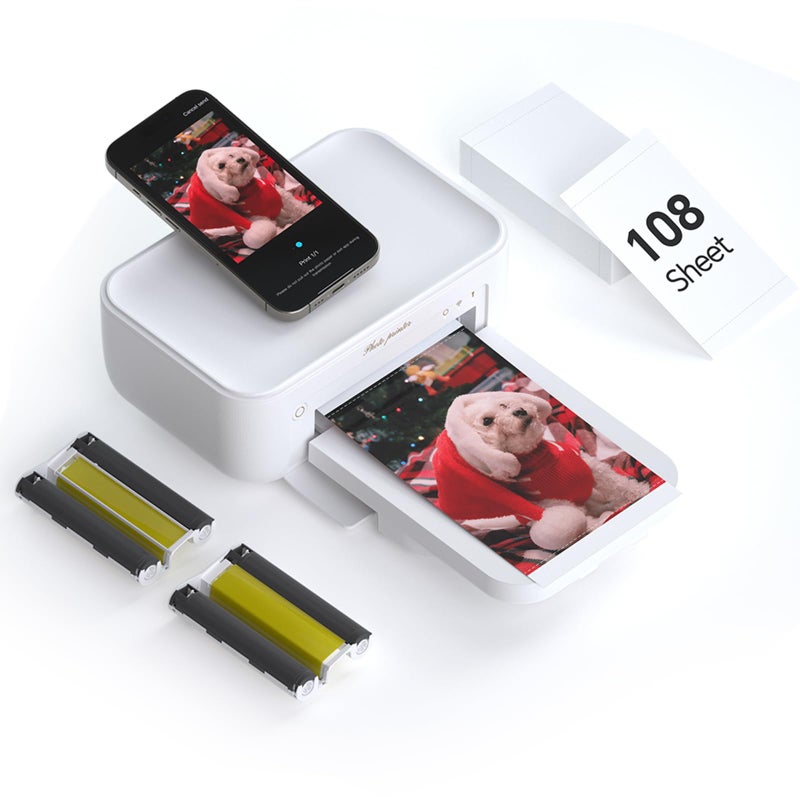 HPRT Photo Printer 4x6,+108Sheets&2ribbon,Instant Picture Printer for iPhone, Android, Smartphone,Portable Photo Printers for Home Use,Thermal Dye-Sublimation, AR Video Printingï¼ˆWhiteï¼‰ - Image 1