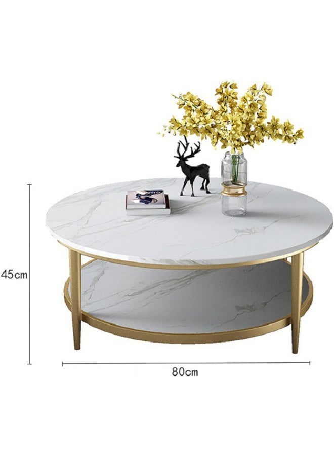 YINZUO Coffee Table, 2-Tier Round Table with Natural White Marble Top and Black Gold Metal Frame – No Assembly Required, Durable Welded Structure (Matt Gold, 80 cm) - Image 2