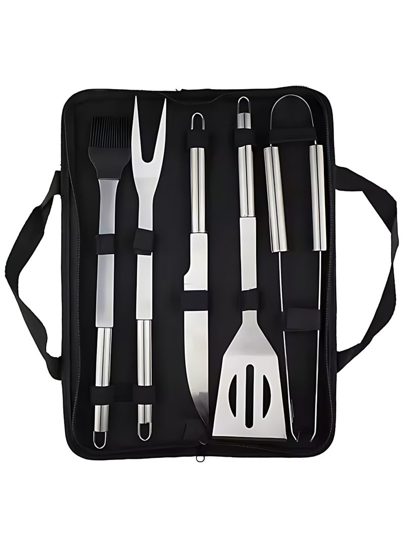 CME 5-Piece Stainless Steel BBQ Grill Tool Set Silver/Black  - Image 1
