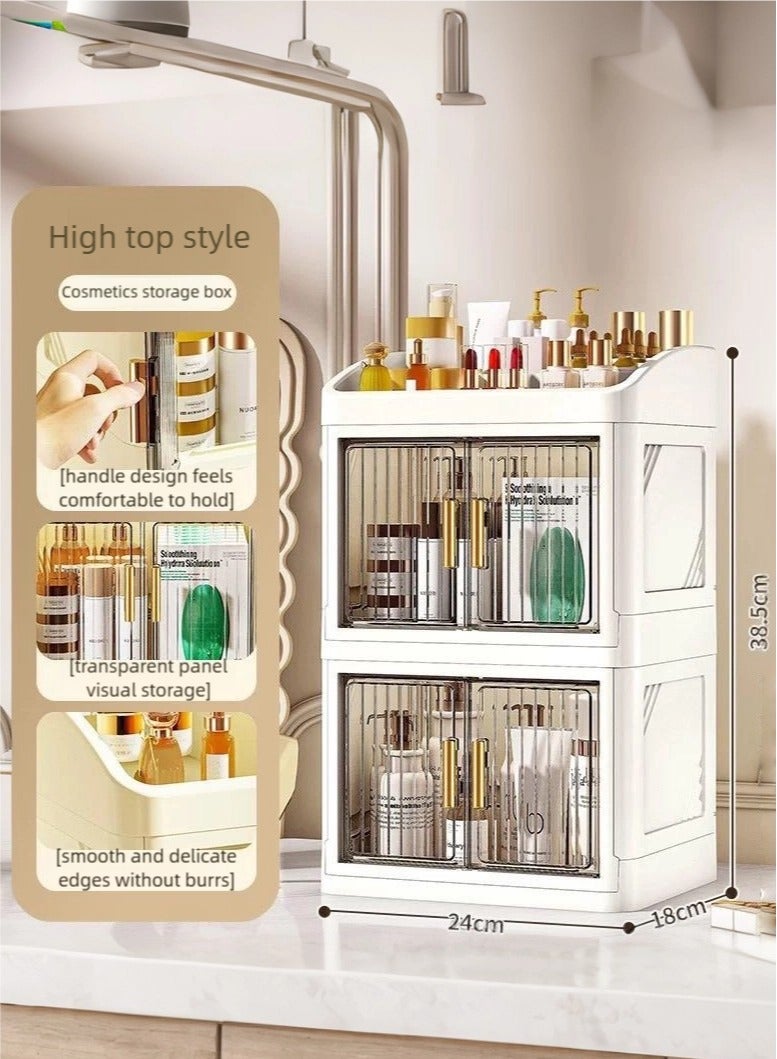 نيم منظم مكياج، منظم عطور، منظمات المكياج وعطور ومكياج قابل للطي - صندوق تخزين بسعة كبيرة لمستحضرات التجميل والإكسسوارات وتخزين مكياج، مقاوم للغبار مع مساحة مخصصة لأحمر الشفاه والأقنعة | منظم تسريحة وتنظيم تسريحه تخزين أنيق لطاولة المكياج - Image 2