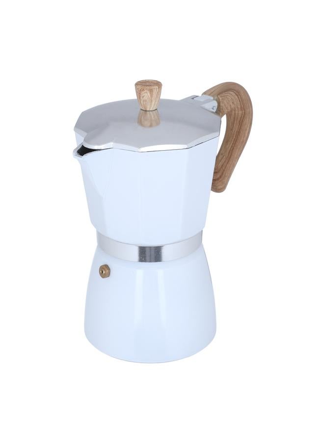 Alsaif Aluminum Espresso Coffee Maker With Wooden Handle 3 Cups 300 Ml White  - Image 2