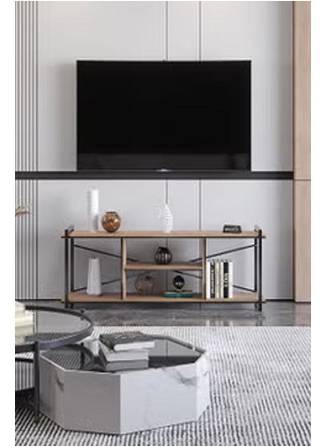 AGD A TV table with large storage capacity, made of modern wood and metal legs  - Image 5