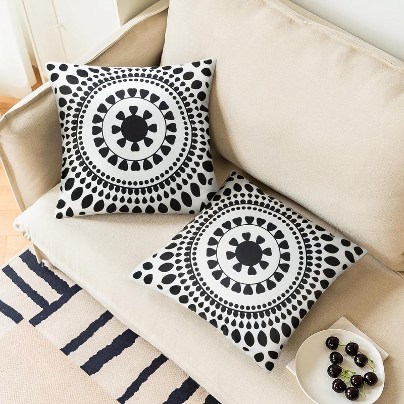 Merrycolor Set of 2 Outdoor Waterproof Throw Pillow Covers Black and White Pillow Covers Floral Decorative Square Pillowcases Farmhouse Boho Outdoor Pillows for Patio Furniture 18x18 Inch - Image 2