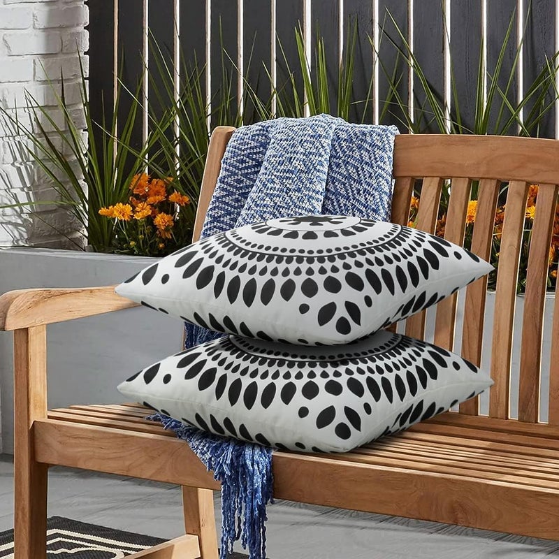 Merrycolor Set of 2 Outdoor Waterproof Throw Pillow Covers Black and White Pillow Covers Floral Decorative Square Pillowcases Farmhouse Boho Outdoor Pillows for Patio Furniture 18x18 Inch - Image 3