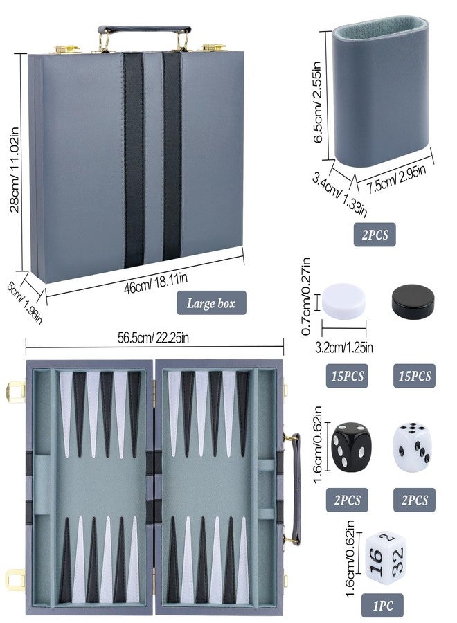 RERIVER Backgammon Set 2 Players Classic Backgammon Sets for Adults Board Game with PU Leather Case Portable and Travel Backgammon Set (Grey, 18inch) - Image 2