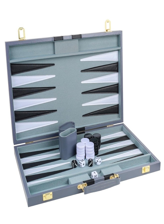 RERIVER Backgammon Set 2 Players Classic Backgammon Sets for Adults Board Game with PU Leather Case Portable and Travel Backgammon Set (Grey, 18inch) - Image 1