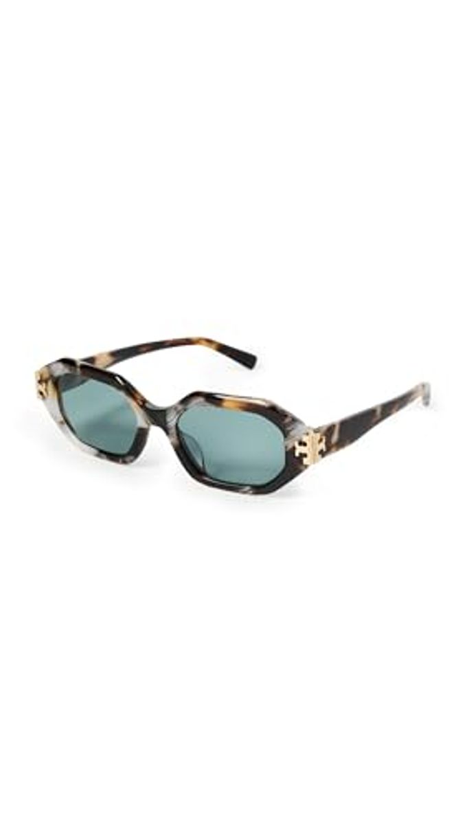 Tory Burch Women'S Eleanor Irregular Sunglasses, Dark Wavy Tortoise, One Size - Image 1