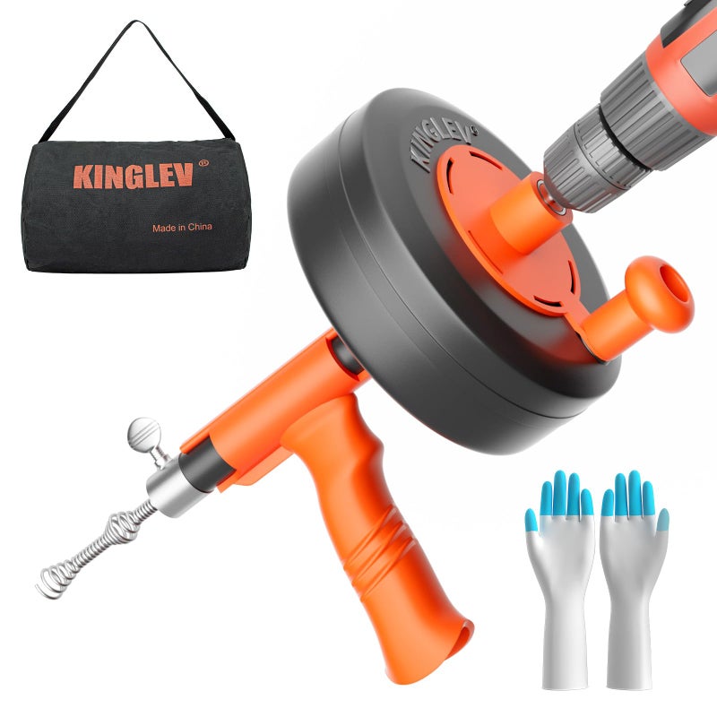 Drain Auger Drain Snake With Drill Adapter 25ft Plumbing Auger Heavy Duty Flexible Sink Steel Plumbing Auger Bathroom Hair Clog Removal Tool Manual Or Powered No auto retract or feed