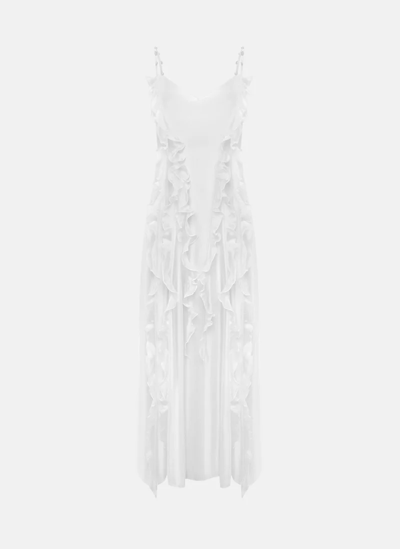 Lichi Satin maxi slip dress with small ruffles