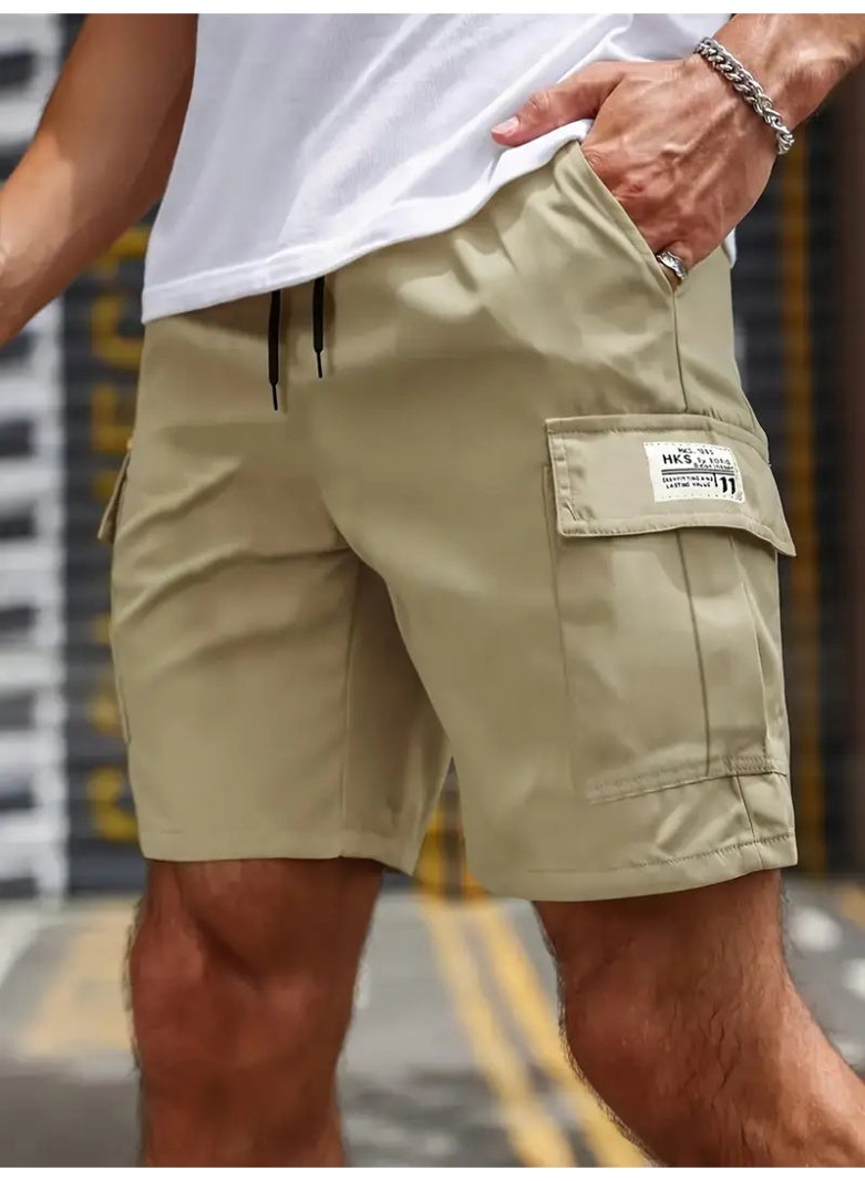 YUKE Thin, quick-drying, five-point shorts for men, loose fit, casual sportswear, khaki color. - Image 1