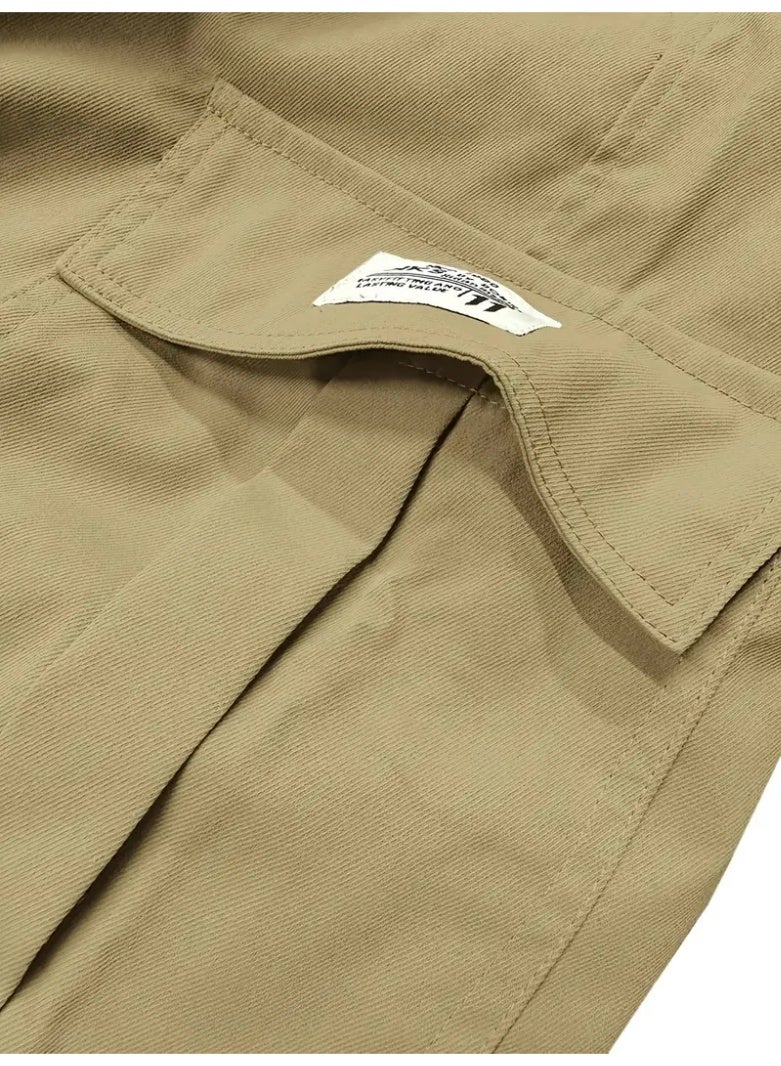YUKE Thin, quick-drying, five-point shorts for men, loose fit, casual sportswear, khaki color. - Image 4