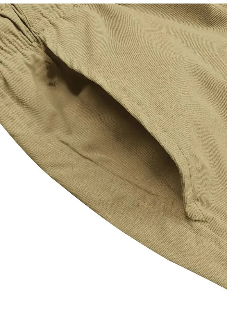 YUKE Thin, quick-drying, five-point shorts for men, loose fit, casual sportswear, khaki color. - Image 5