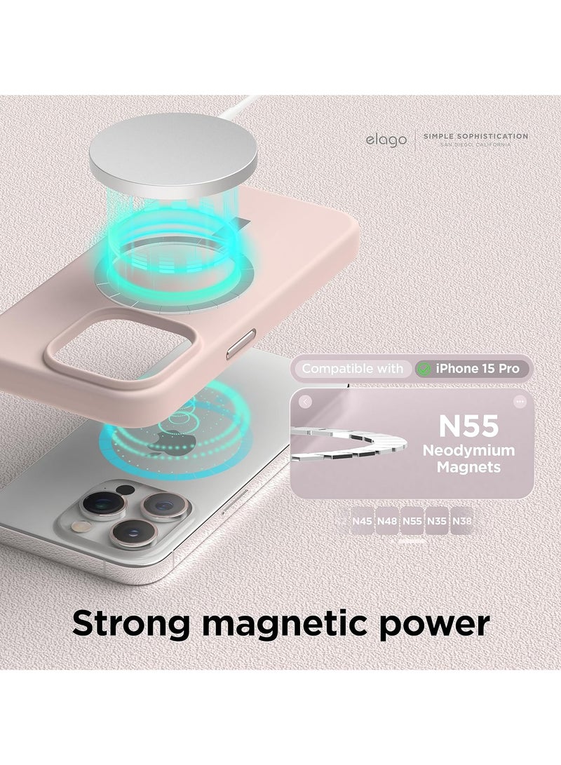 Elago Magnetic Liquid Silicone for iPhone 15 PRO Case Cover with MagSafe Shockproof - Lovely Pink - Image 5
