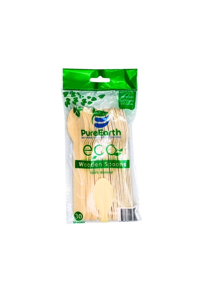 PureEarth PureEarth Wooden Spoon – 160mm (30 Pieces) | 100% Natural Birch Wood | Eco-Friendly & Biodegradable  - Image 2