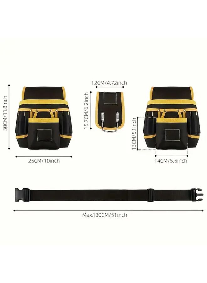 One Piece Suit Heavy Duty Magnetic Tool Belt Adjustable Strap Multiple Pockets Holder For Screws Nails Wrenches Black Tool Bag DIY Carpentry Home Improvement - Image 4