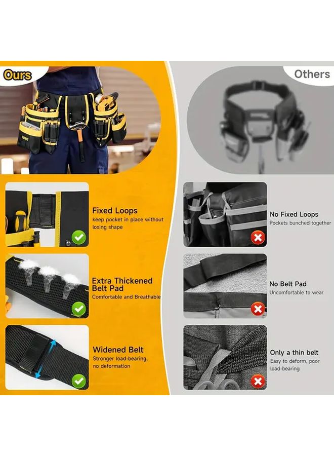 One Piece Suit Heavy Duty Magnetic Tool Belt Adjustable Strap Multiple Pockets Holder For Screws Nails Wrenches Black Tool Bag DIY Carpentry Home Improvement - Image 3