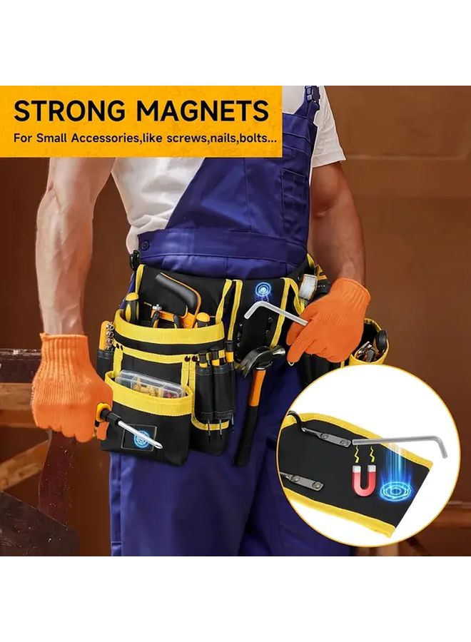 One Piece Suit Heavy Duty Magnetic Tool Belt Adjustable Strap Multiple Pockets Holder For Screws Nails Wrenches Black Tool Bag DIY Carpentry Home Improvement - Image 5