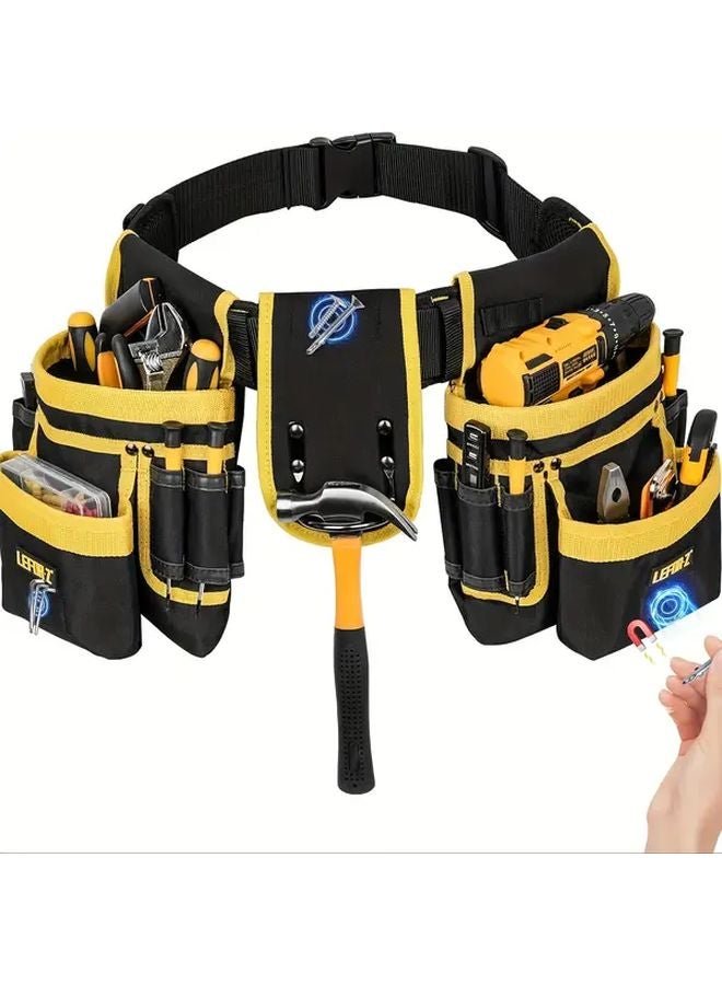 One Piece Suit Heavy Duty Magnetic Tool Belt Adjustable Strap Multiple Pockets Holder For Screws Nails Wrenches Black Tool Bag DIY Carpentry Home Improvement - Image 2