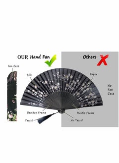 KASTWAVE Folding Hand Fan, Chinese Japanese Vintage Retro Style Bamboo Wood Silk Fans for Women, Black  - Image 5