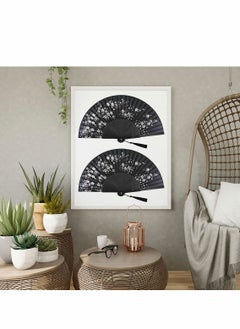 KASTWAVE Folding Hand Fan, Chinese Japanese Vintage Retro Style Bamboo Wood Silk Fans for Women, Black  - Image 3
