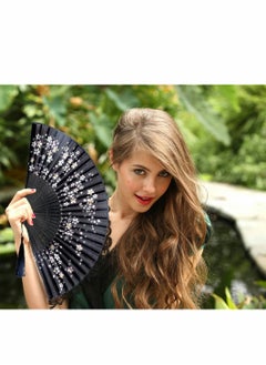 KASTWAVE Folding Hand Fan, Chinese Japanese Vintage Retro Style Bamboo Wood Silk Fans for Women, Black  - Image 4