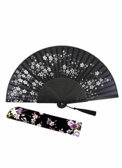 KASTWAVE Folding Hand Fan, Chinese Japanese Vintage Retro Style Bamboo Wood Silk Fans for Women, Black  - Image 1