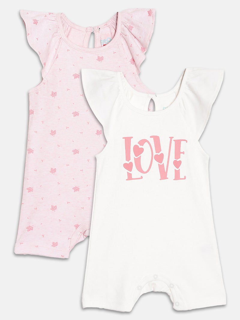Broon Infant Girls White and Pink Printed Organic Cotton Rompers Pack of 2 - Image 1