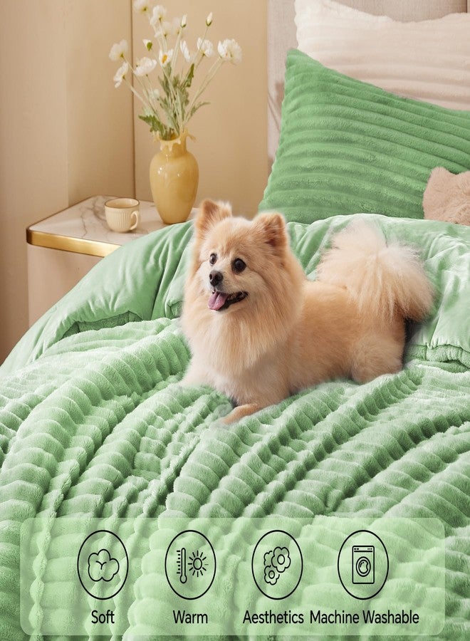 BEDELITE Fleece Full Comforter Set -Super Soft & Warm Fluffy Green Bedding, Luxury Fuzzy Heavy Bed Set for Winter with 2 Pillow Cases - Image 3
