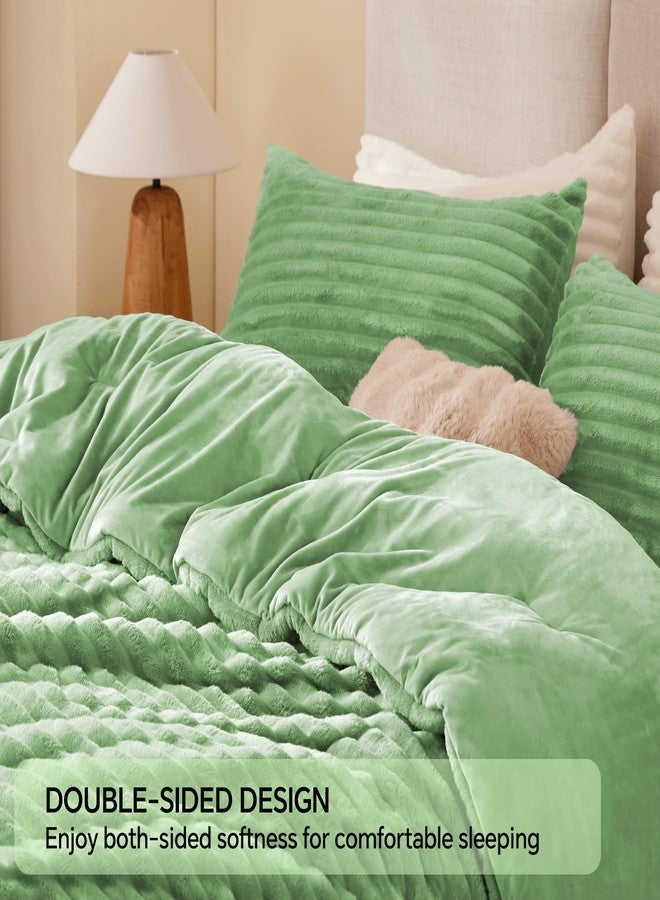 BEDELITE Fleece Full Comforter Set -Super Soft & Warm Fluffy Green Bedding, Luxury Fuzzy Heavy Bed Set for Winter with 2 Pillow Cases - Image 5