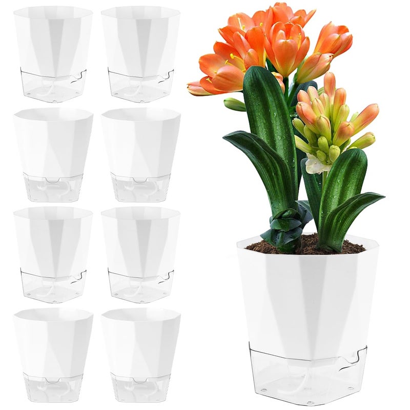 Planterhoma 6 Pack Self Watering Pots for Indoor Plants, 8.4 Inches Self Watering Planters Large African Violet Self Watering Clear Pots for Plants Large Herb Orchid Flower Houseplant Pots, White - Image 1