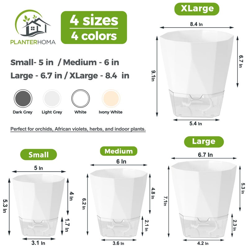 Planterhoma 6 Pack Self Watering Pots for Indoor Plants, 8.4 Inches Self Watering Planters Large African Violet Self Watering Clear Pots for Plants Large Herb Orchid Flower Houseplant Pots, White - Image 3