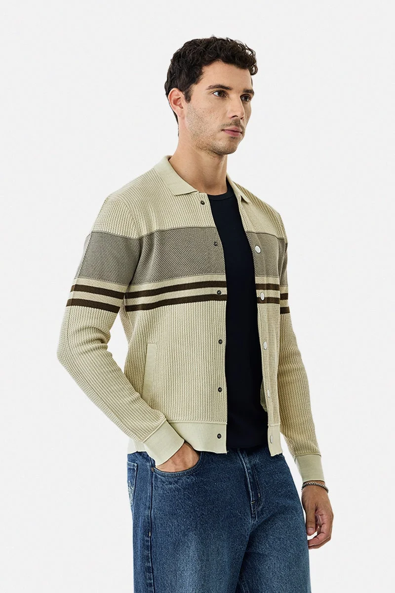 سنيتش Beige Colour Blocked Long Sleeve Regular Fit Sweater