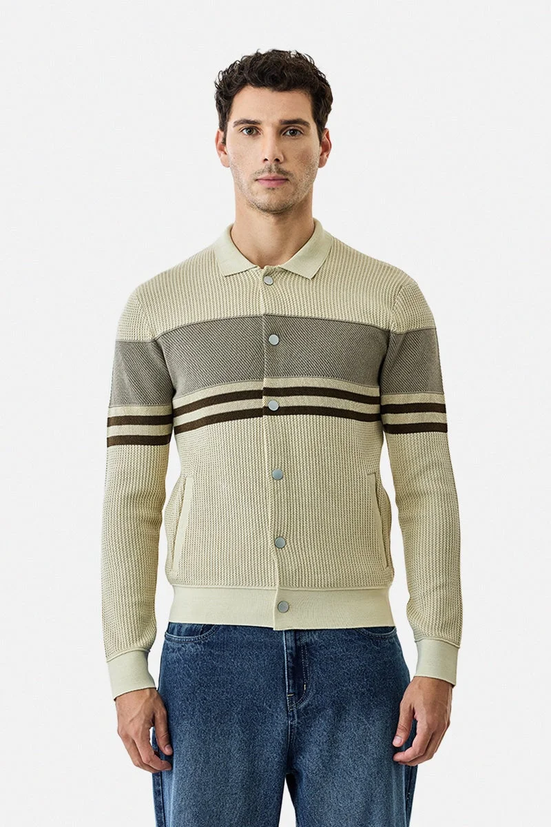 سنيتش Beige Colour Blocked Long Sleeve Regular Fit Sweater