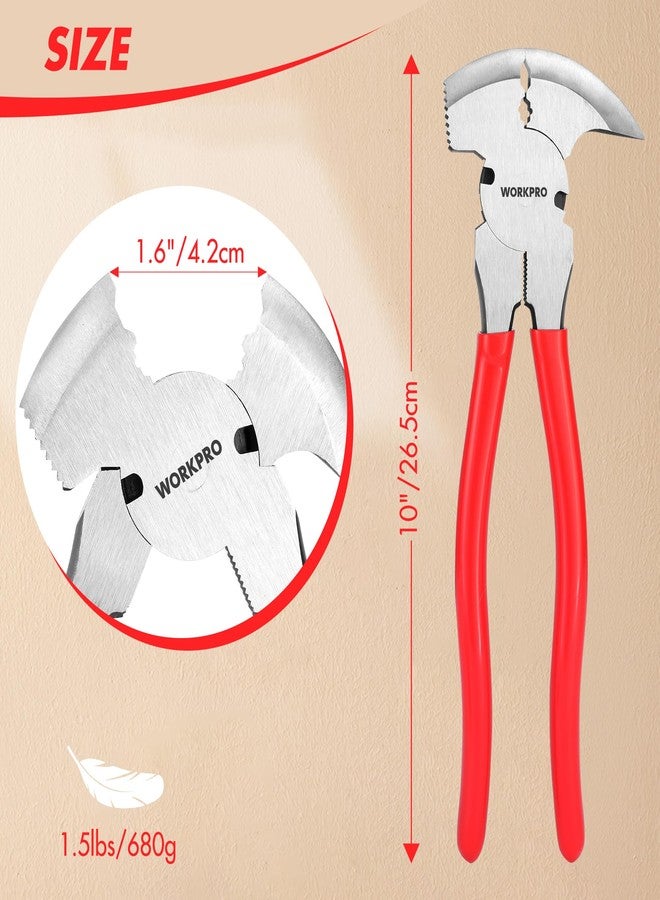 ووركبرو كماشة سياج WORKPRO، كماشة سياج متعددة الاستخدامات مقاس 10 بوصات، أدوات سياج شديدة التحمل، أدوات سياج الأسلاك الشائكة، قاطع سياج، ساحب مسامير، ساحب دبابيس، قطع أسلاك، رأس مطرقة - Image 2