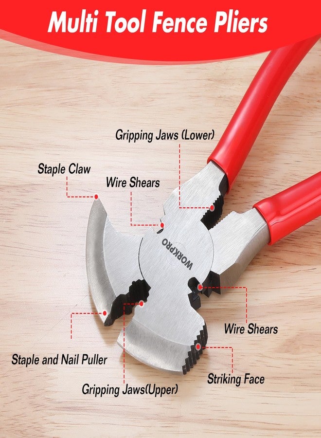 ووركبرو كماشة سياج WORKPRO، كماشة سياج متعددة الاستخدامات مقاس 10 بوصات، أدوات سياج شديدة التحمل، أدوات سياج الأسلاك الشائكة، قاطع سياج، ساحب مسامير، ساحب دبابيس، قطع أسلاك، رأس مطرقة - Image 3