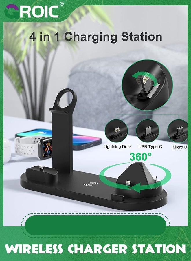 GROIC Black Wireless Charger, 6 in 1 Wireless Fast Charging Station for Apple Watch/AirPods Pro/iPhone Samsung S20/S10, Charging Dock Station for Other Qi Phones - Image 3