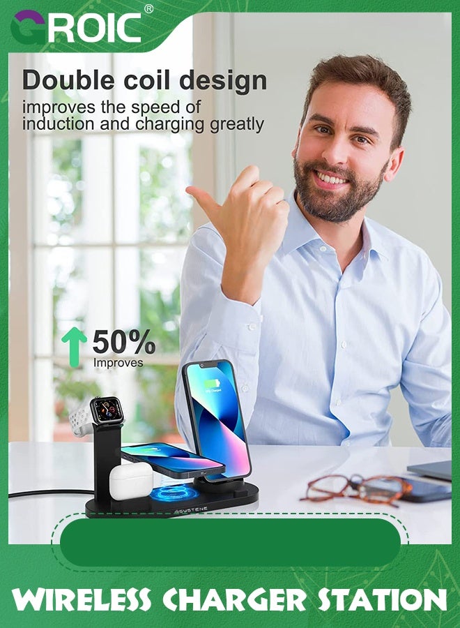 GROIC Black Wireless Charger, 6 in 1 Wireless Fast Charging Station for Apple Watch/AirPods Pro/iPhone Samsung S20/S10, Charging Dock Station for Other Qi Phones - Image 5