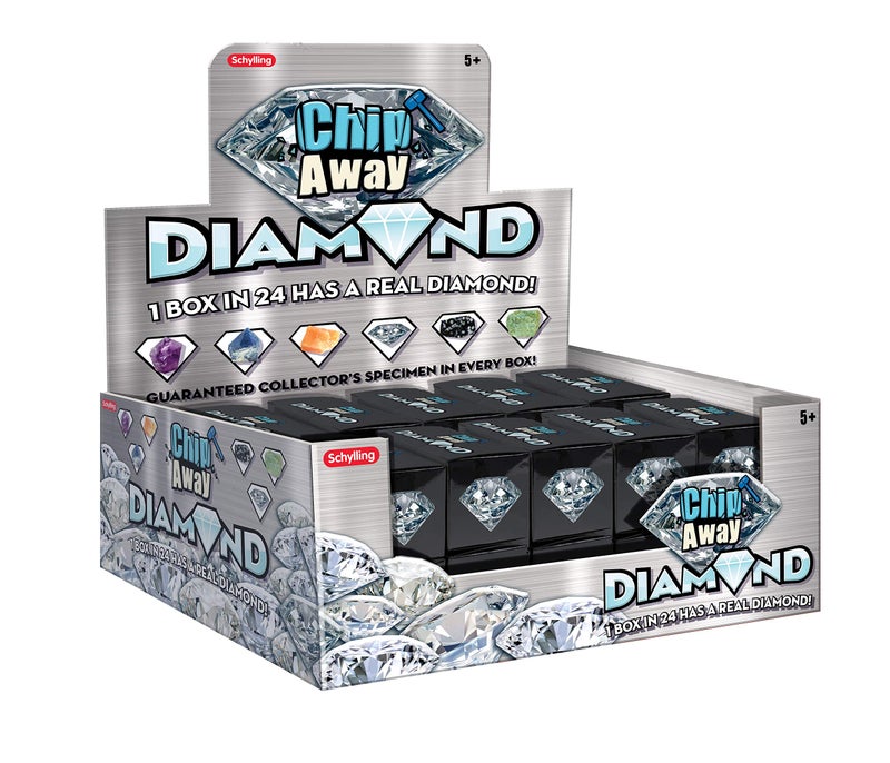 Schylling مجموعة حفر الأحجار الكريمة شيلينغ تشيب أواي - تحتوي على عينات قابلة للجمع - 1 من 24 تحتوي على ماسة حقيقية - تشمل مطرقة مصغرة، وإزميل، وفرشاة - للأعمار من 5 سنوات وما فوق - صندوق واحد - Image 4