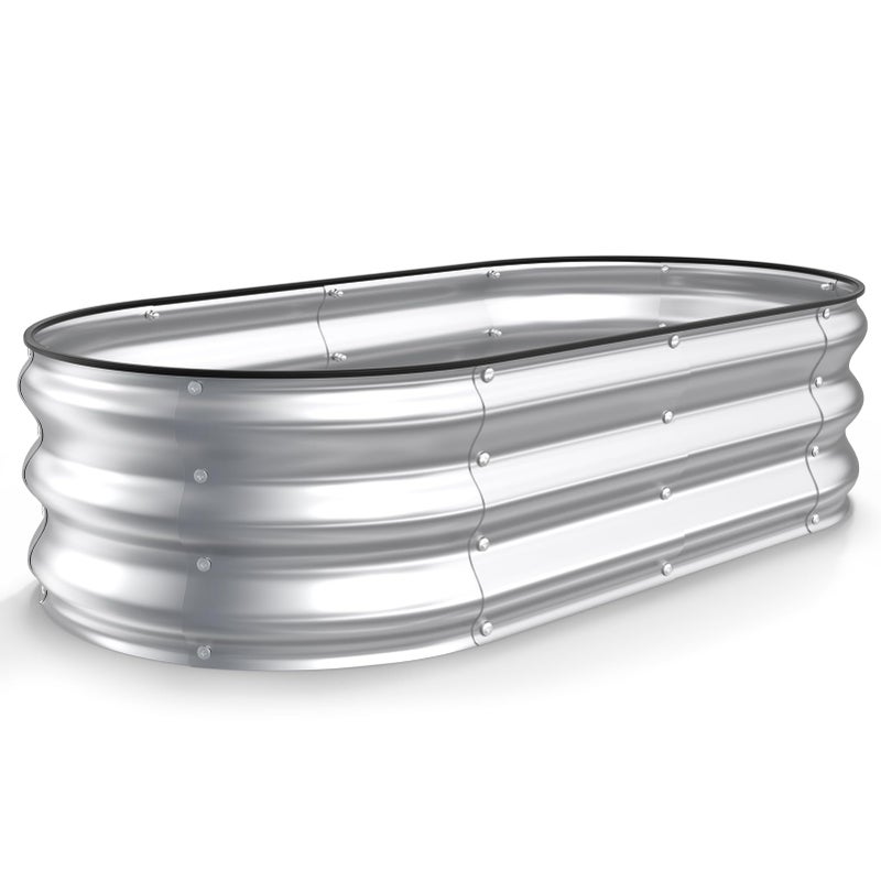 Kesfitt Raised Garden Bed, 4x2x1 FT Galvanized Steel Metal Raised Garden Bed, Oval Open-Bottom Design, 12-Inch Deep for Outdoor Vegetable & Herb Gardening, Silver - Image 1