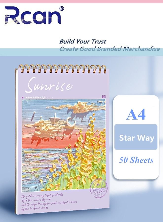 Rcan A4 Spiral Notebooks Blank Sketch Notebooks Landscape Oil Painting Cover Sketchbook for Sketching Diary Memo Journal for Art Students 50 Sheets - Image 1