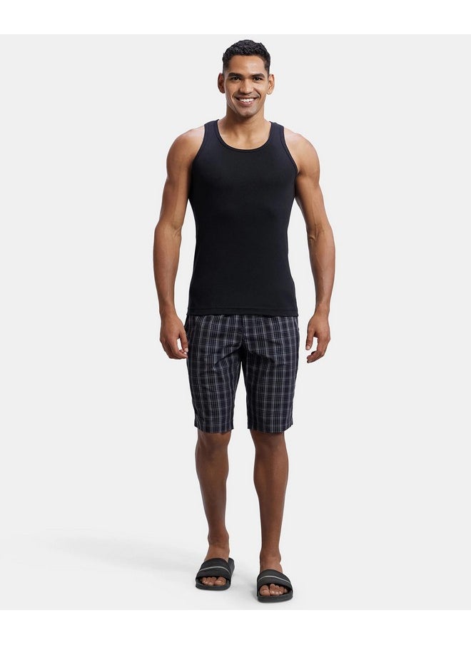 JOCKEY - Jockey 9005 Men's Super Combed Mercerized Cotton Woven Fabric Regular Fit Checkered Bermuda with Side Pockets_Black_M - Image 1