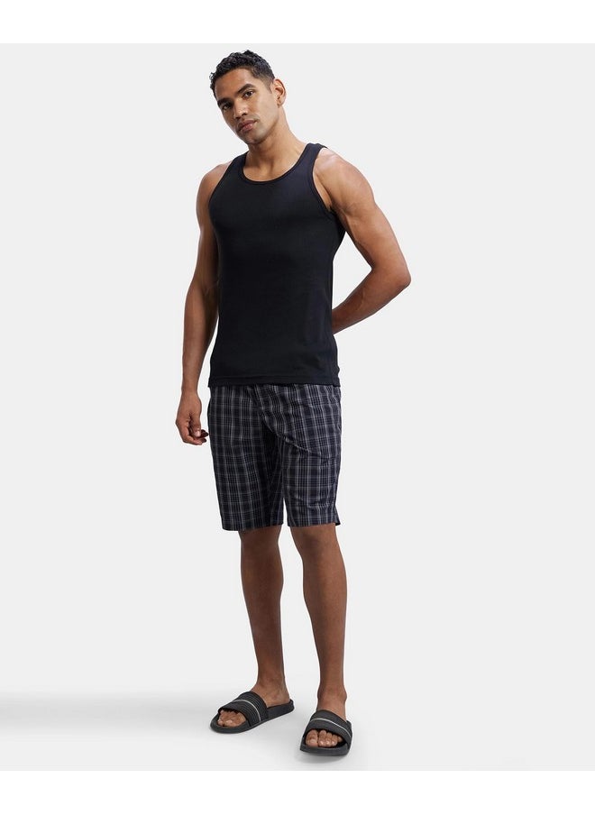 JOCKEY - Jockey 9005 Men's Super Combed Mercerized Cotton Woven Fabric Regular Fit Checkered Bermuda with Side Pockets_Black_M - Image 1